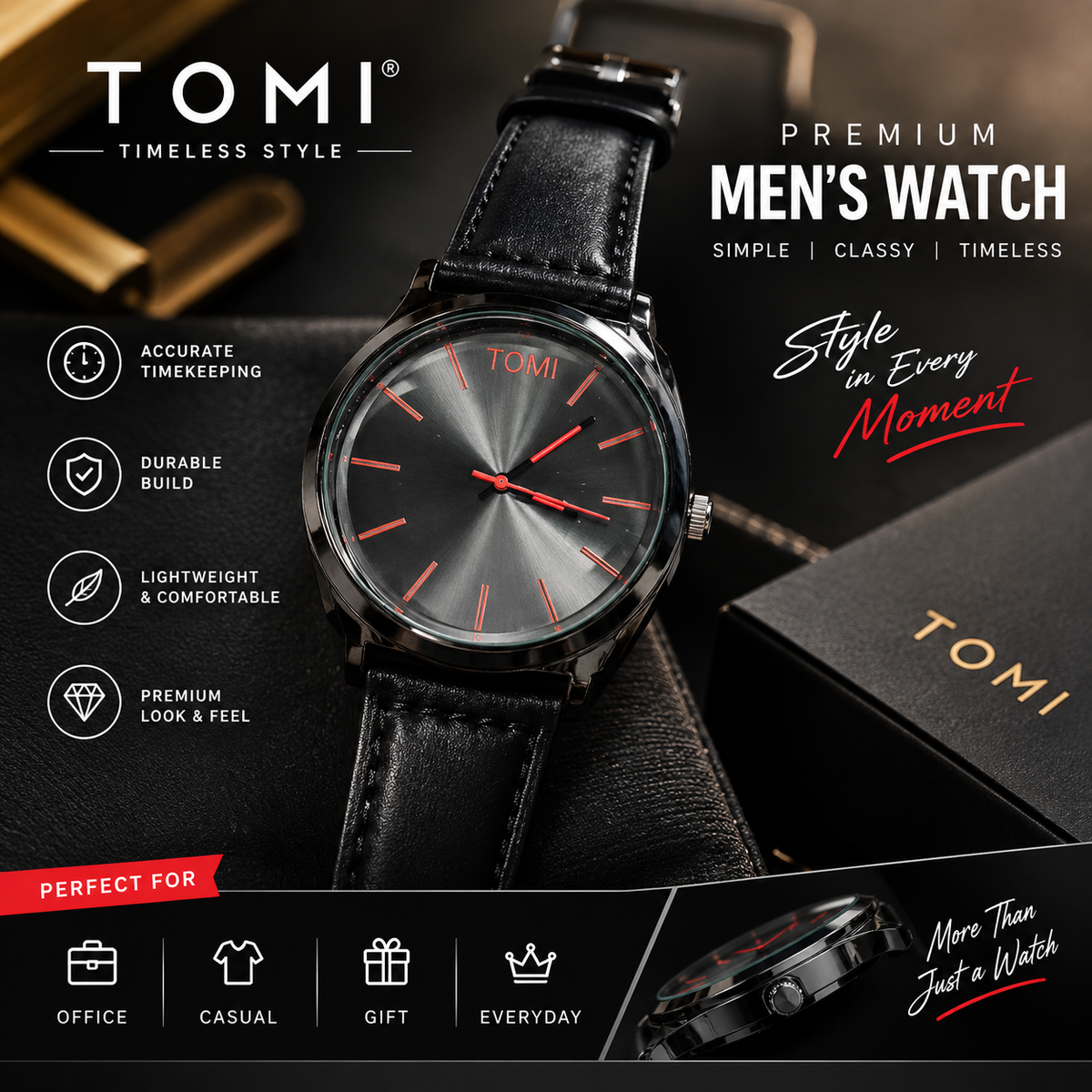 TOMI Black Aura Premium Men’s Watch
