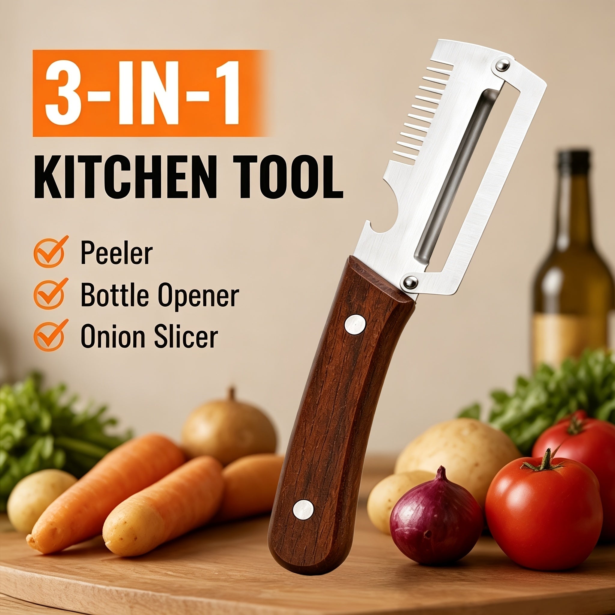 3in1 Peeler Knife Stainless Steel | Multifunctional Fruit & Vegetable Peeler  & Bottle Opener