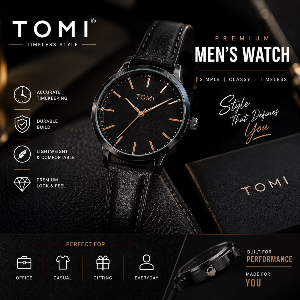 TOMI Black Aura Premium Men’s Watch