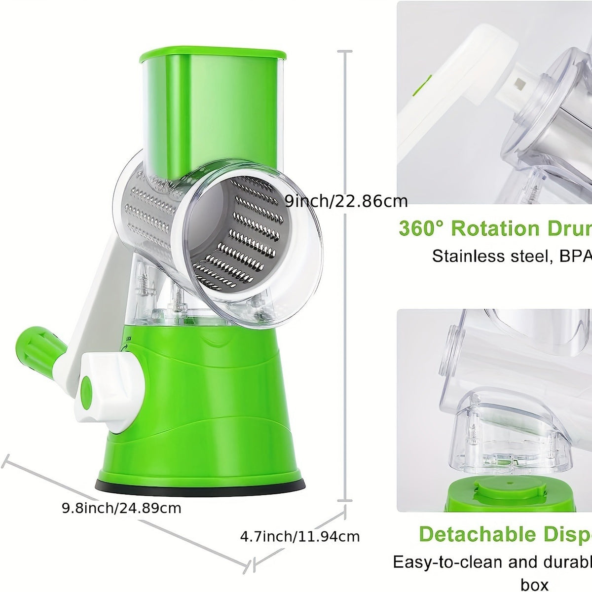 Manual 3‑in‑1 Vegetable Cutter & Drum Grater | Round Slicer