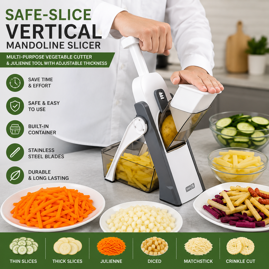 Safe-Slice Vertical Mandoline Slicer – Multi-Purpose Vegetable Cutter